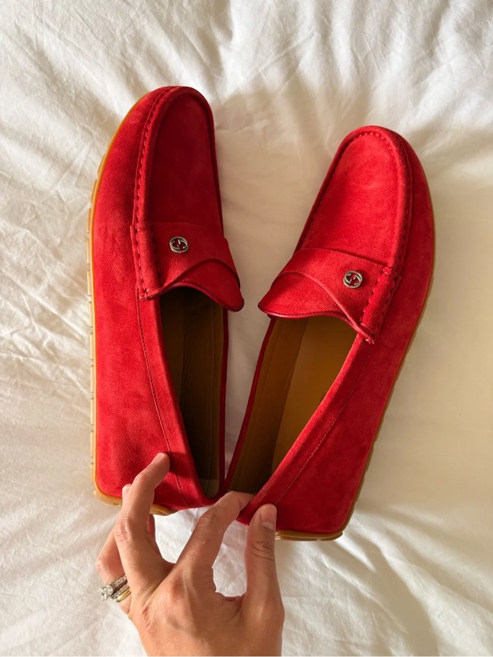 Gucci Red Suede Penny Loafers for Men